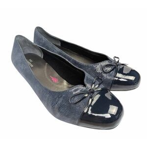 Ros Hommerson tawnie blue leather bow cap toe low heels pumps womens 10 wide